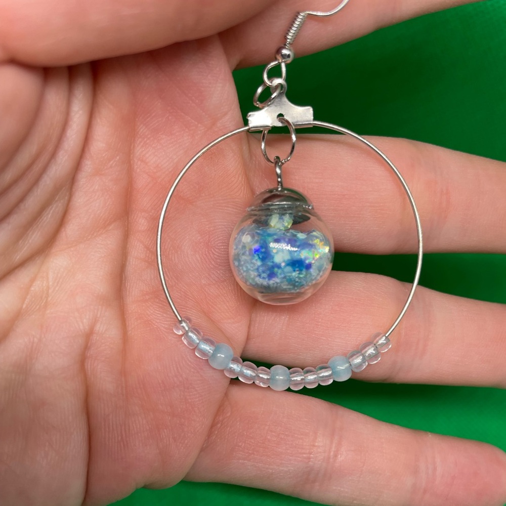 Handmade glow in the dark mermaid glitter globe earrings